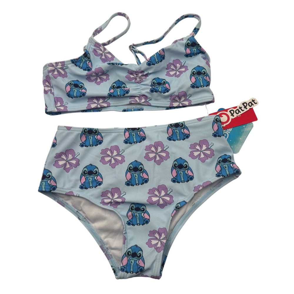 PatPat Disney Stitch Hibiscus 2 Piece Swimsuit Girls Size 8-9Y Blue